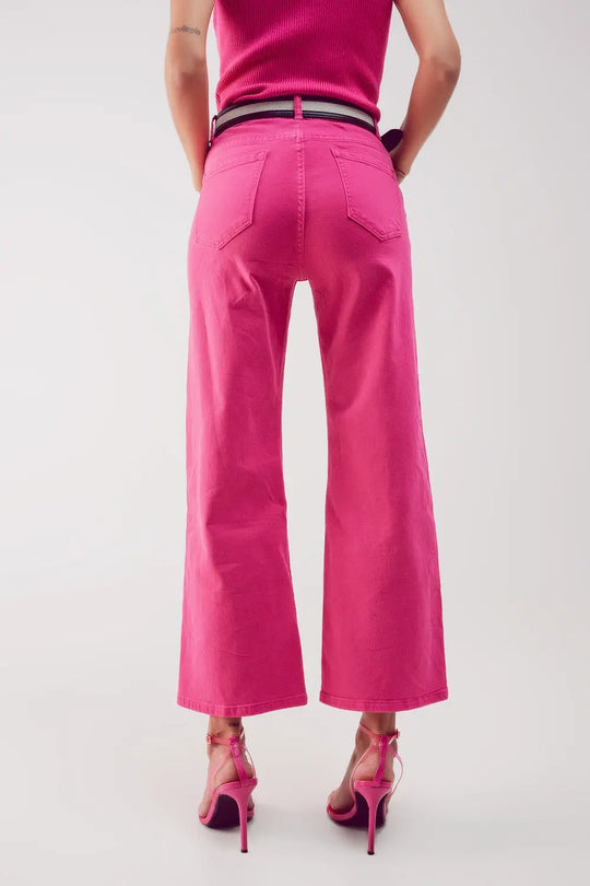Cropped wide leg jeans in fushia - Colored Jeans