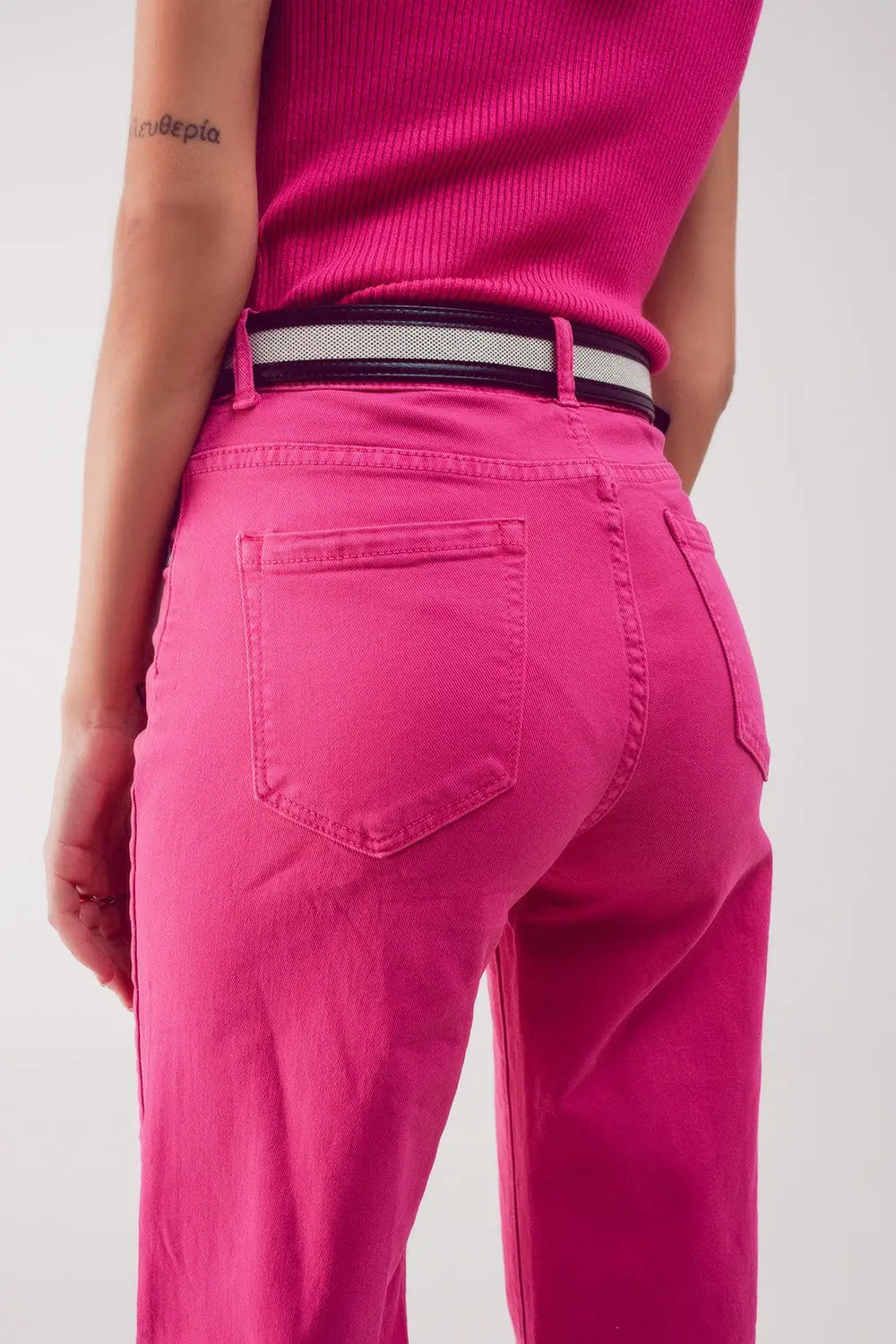 Cropped wide leg jeans in fushia - Colored Jeans