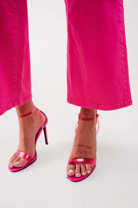 Cropped wide leg jeans in fushia - Colored Jeans