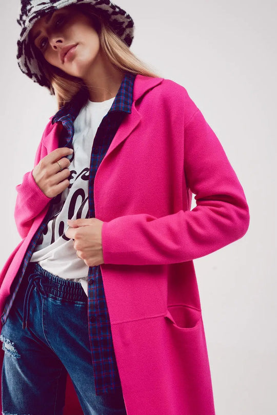 Oversized collar maxi cardigan in fuchsia - FUCHSIA / ONE - Cardigans