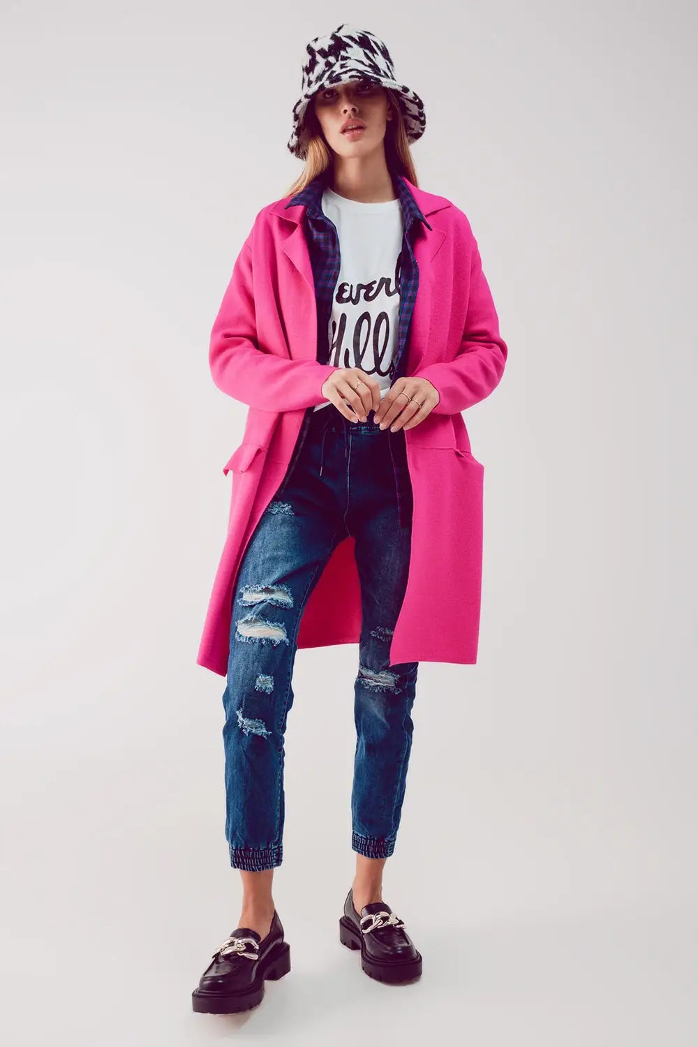 Oversized collar maxi cardigan in fuchsia - FUCHSIA / ONE - Cardigans