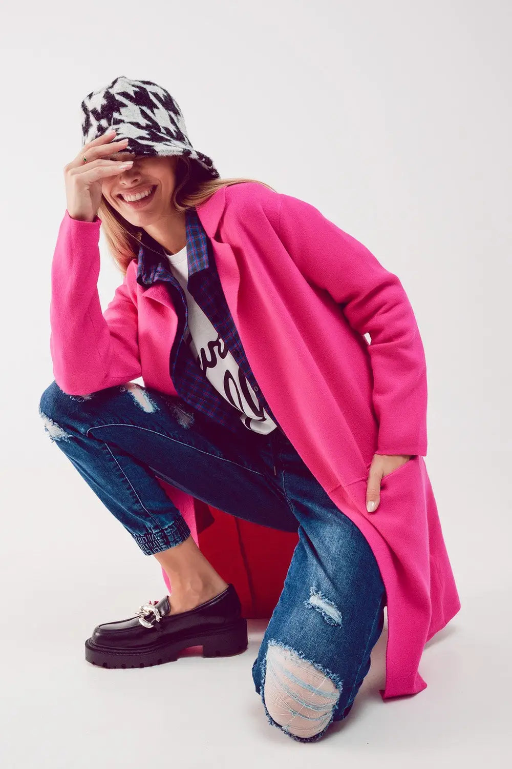 Oversized collar maxi cardigan in fuchsia - FUCHSIA / ONE - Cardigans