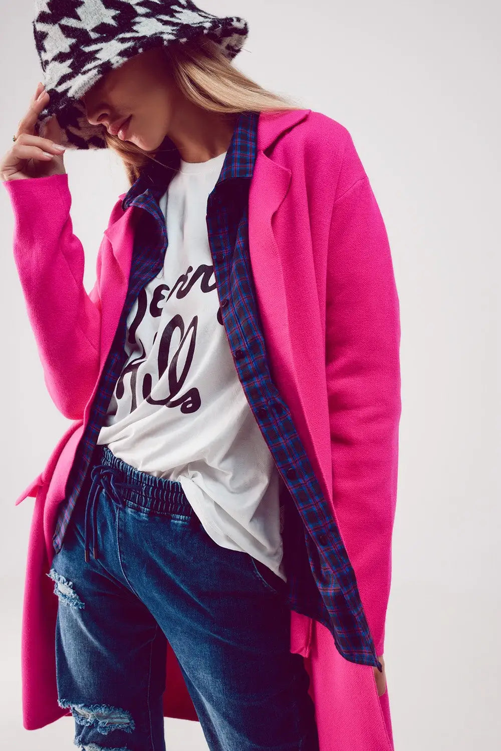 Oversized collar maxi cardigan in fuchsia - FUCHSIA / ONE - Cardigans