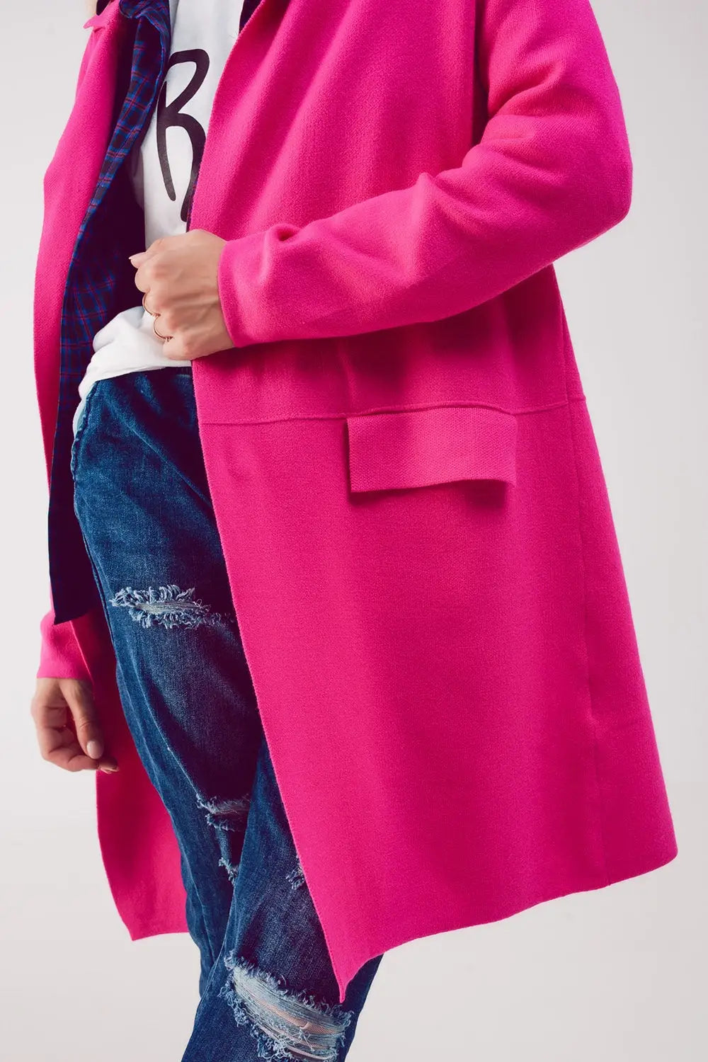 Oversized collar maxi cardigan in fuchsia - FUCHSIA / ONE - Cardigans