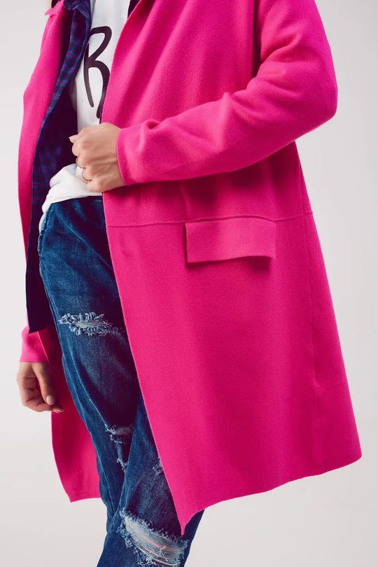 Oversized collar maxi cardigan in fuchsia - FUCHSIA / ONE - Cardigans