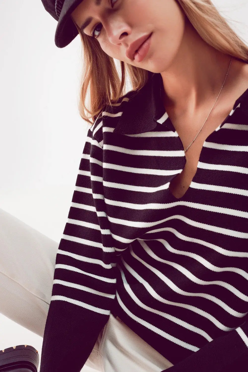 Polo neck sweater in black stripe - Sweaters