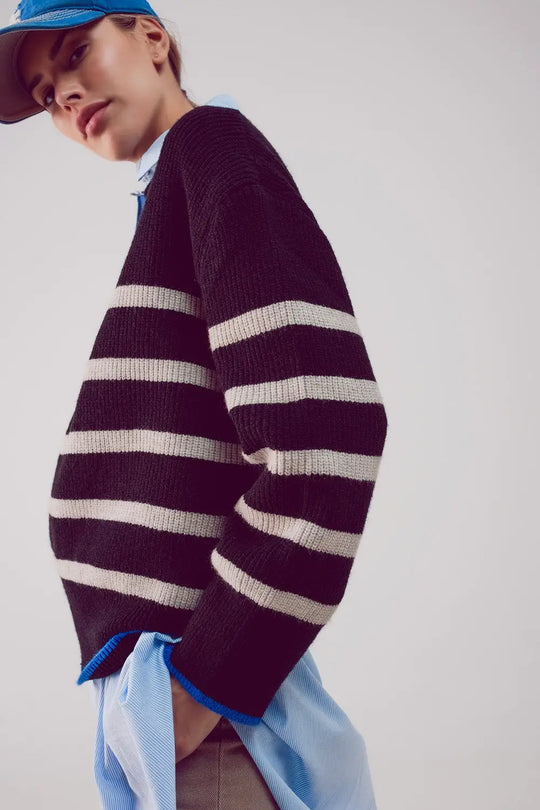 Relaxed jumper in stripe pattern in black - BLACK / ONE - Sweaters
