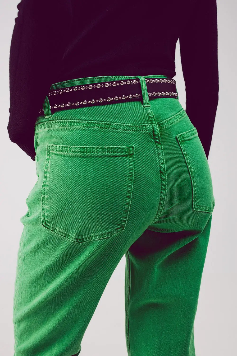 Cotton mid rise slouchy jean in green - Colored Jeans