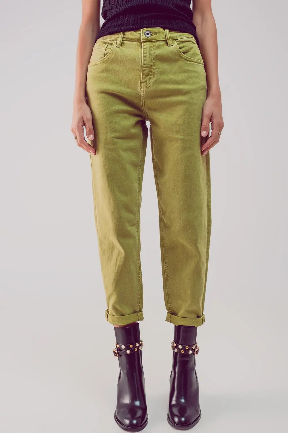 Cotton mid rise slouchy jean in acid lime - Colored Jeans