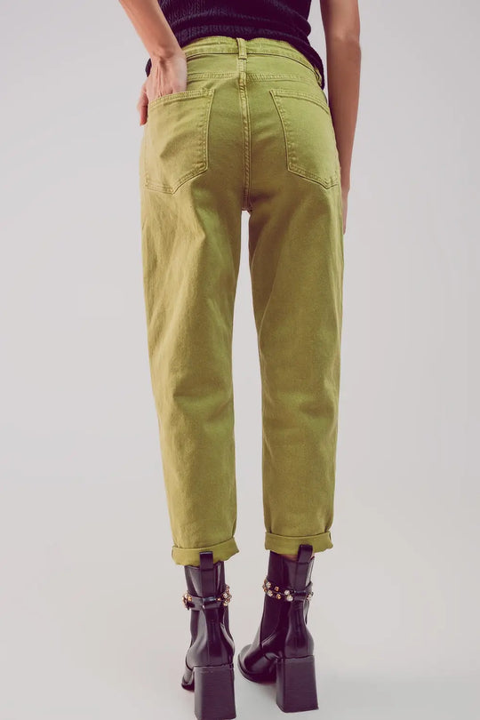 Cotton mid rise slouchy jean in acid lime - Colored Jeans