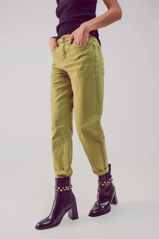 Cotton mid rise slouchy jean in acid lime - Colored Jeans