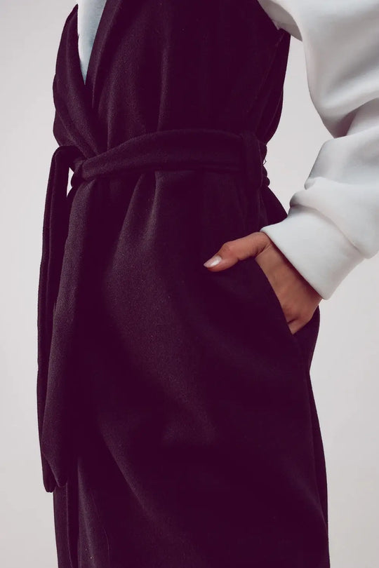 Ultra longline belted gilet in black - Jackets