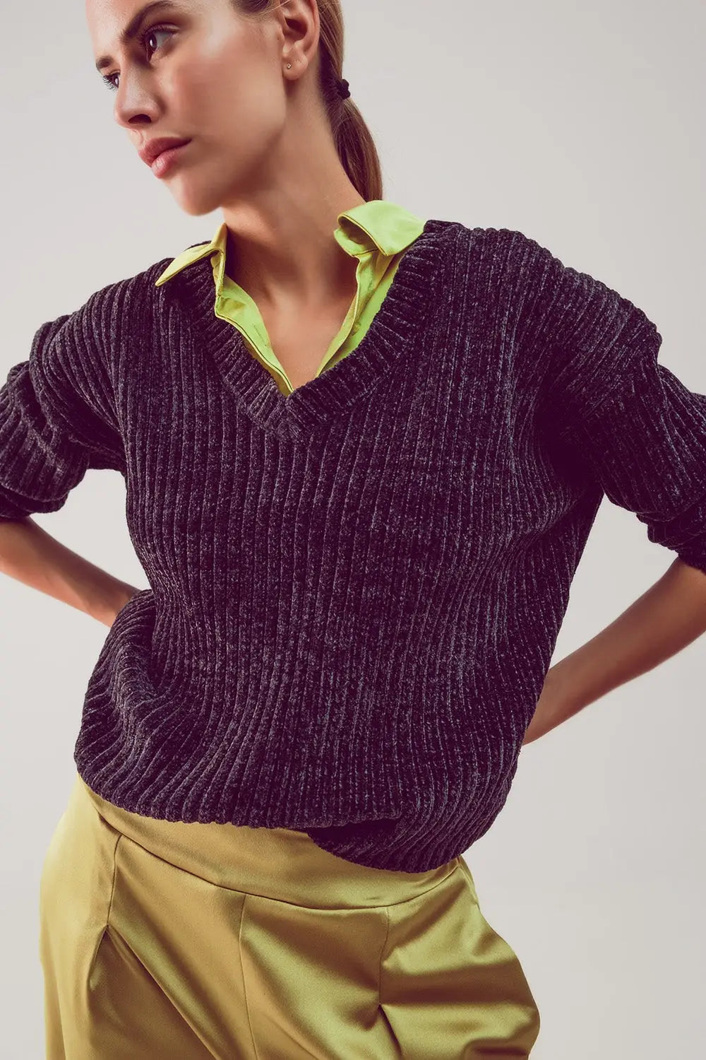 Knitted chenille jumper in dark grey - Sweaters