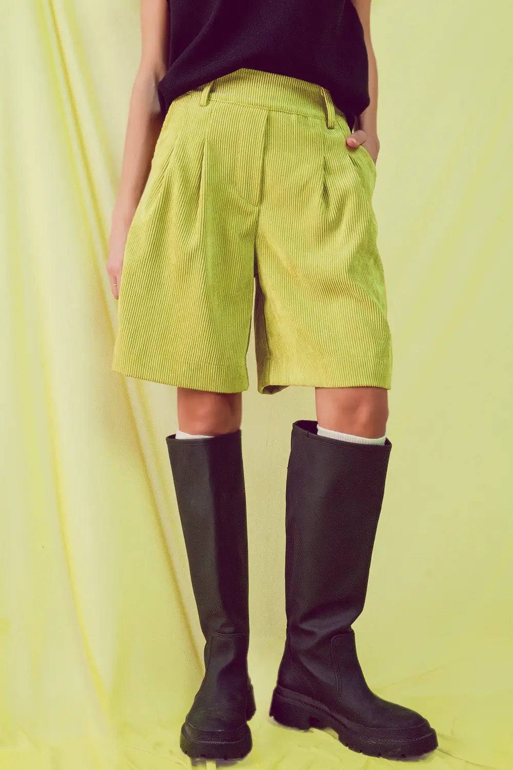 Longline short in lime cord - Pants