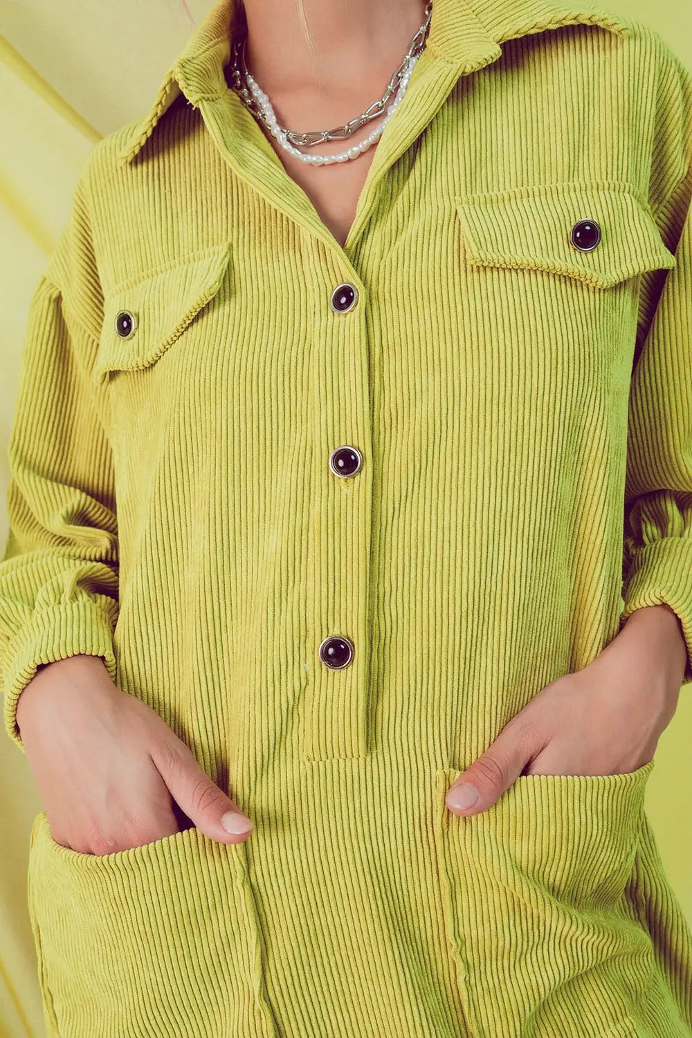 Cord mini shirt dress in lime - Dresses
