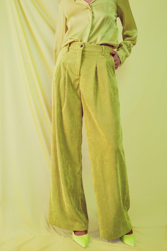 High rise straight leg pants in lime cord