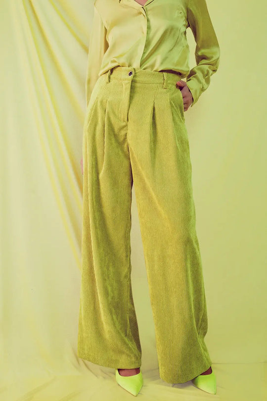 High rise straight leg pants in lime cord - Pants