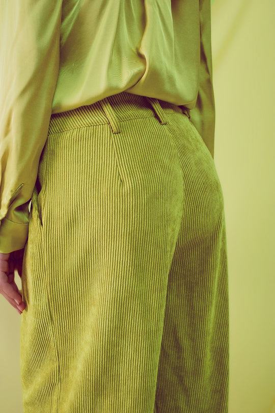 High rise straight leg pants in lime cord