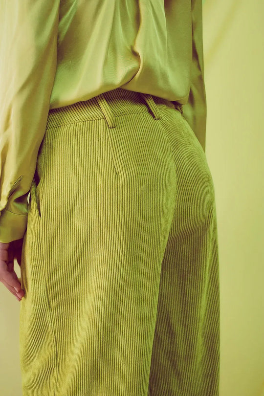 High rise straight leg pants in lime cord - Pants