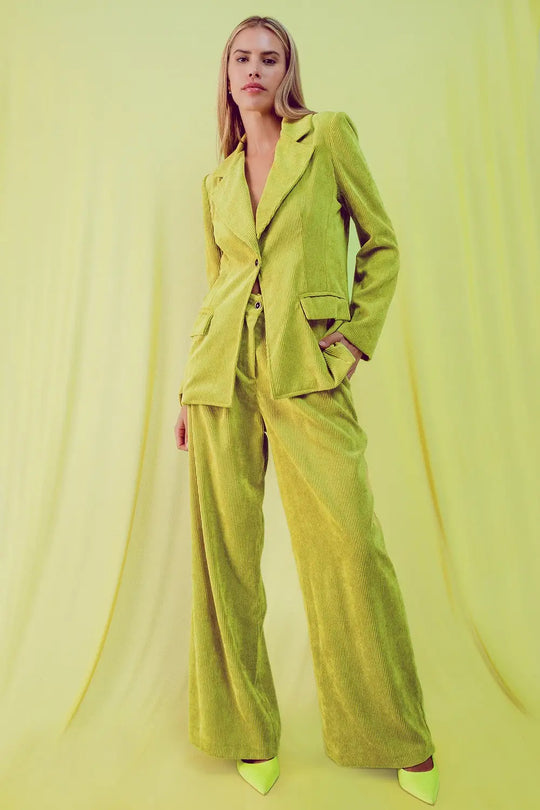 High rise straight leg pants in lime cord - Pants