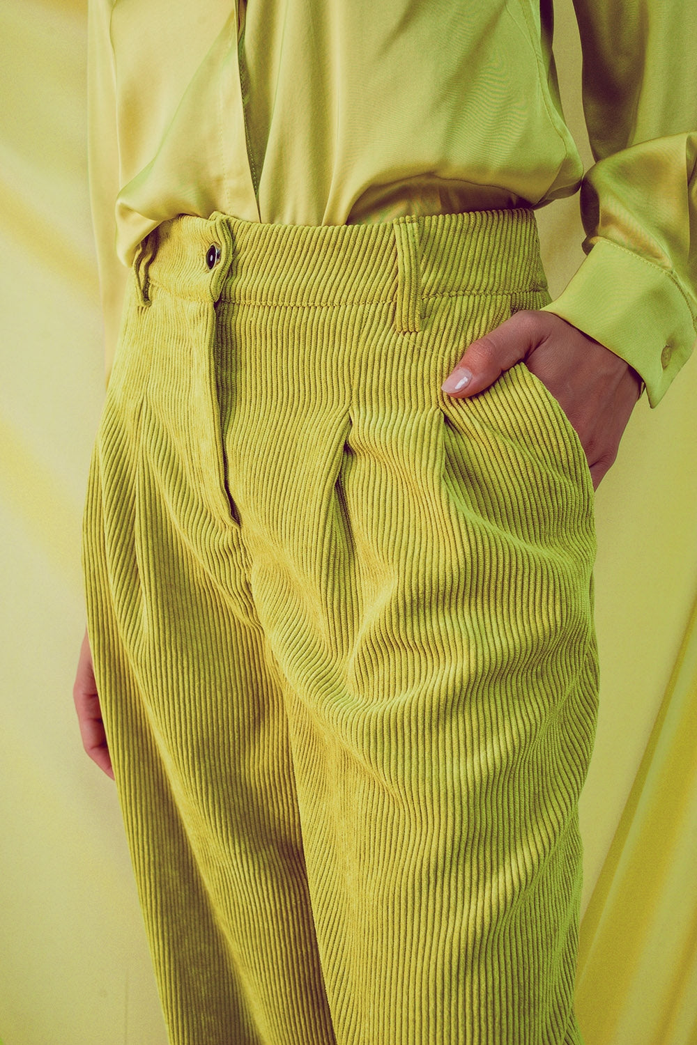 High rise straight leg pants in lime cord
