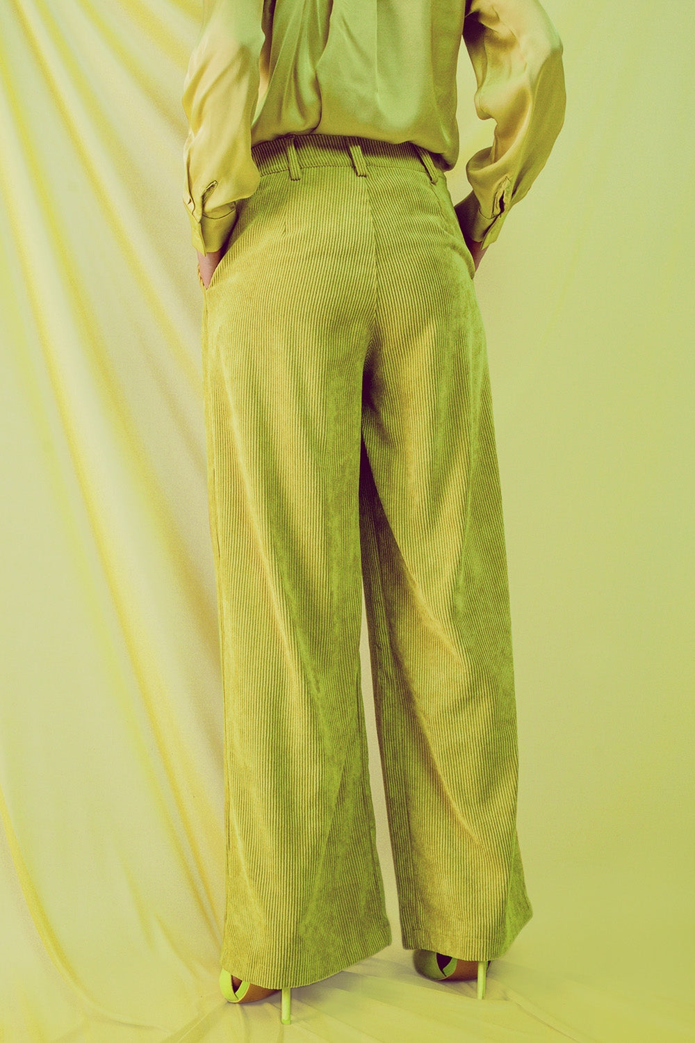 High rise straight leg pants in lime cord