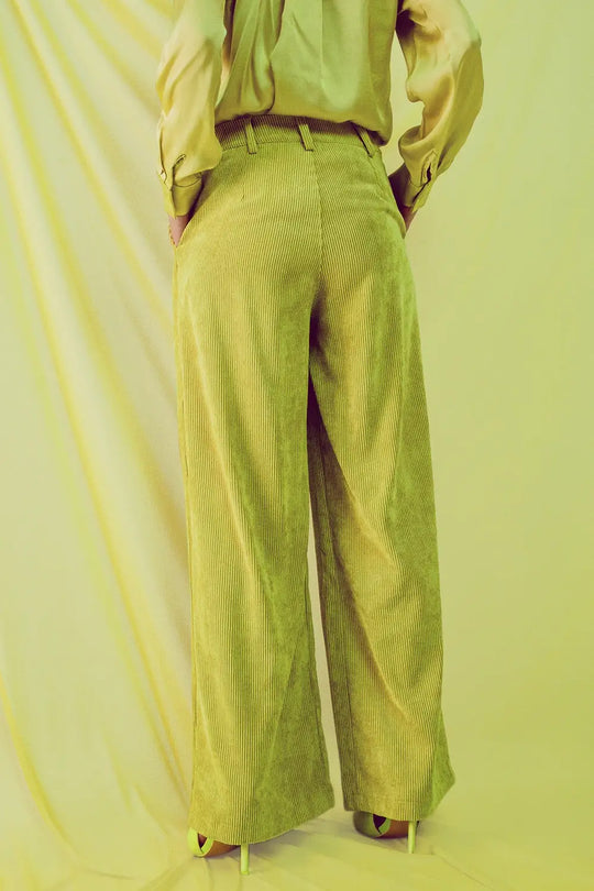 High rise straight leg pants in lime cord - Pants