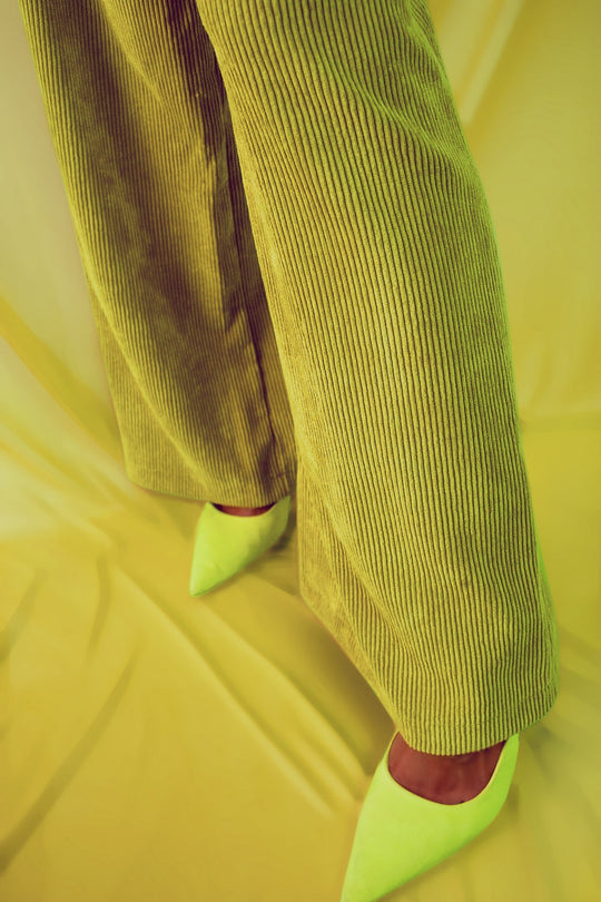 High rise straight leg pants in lime cord