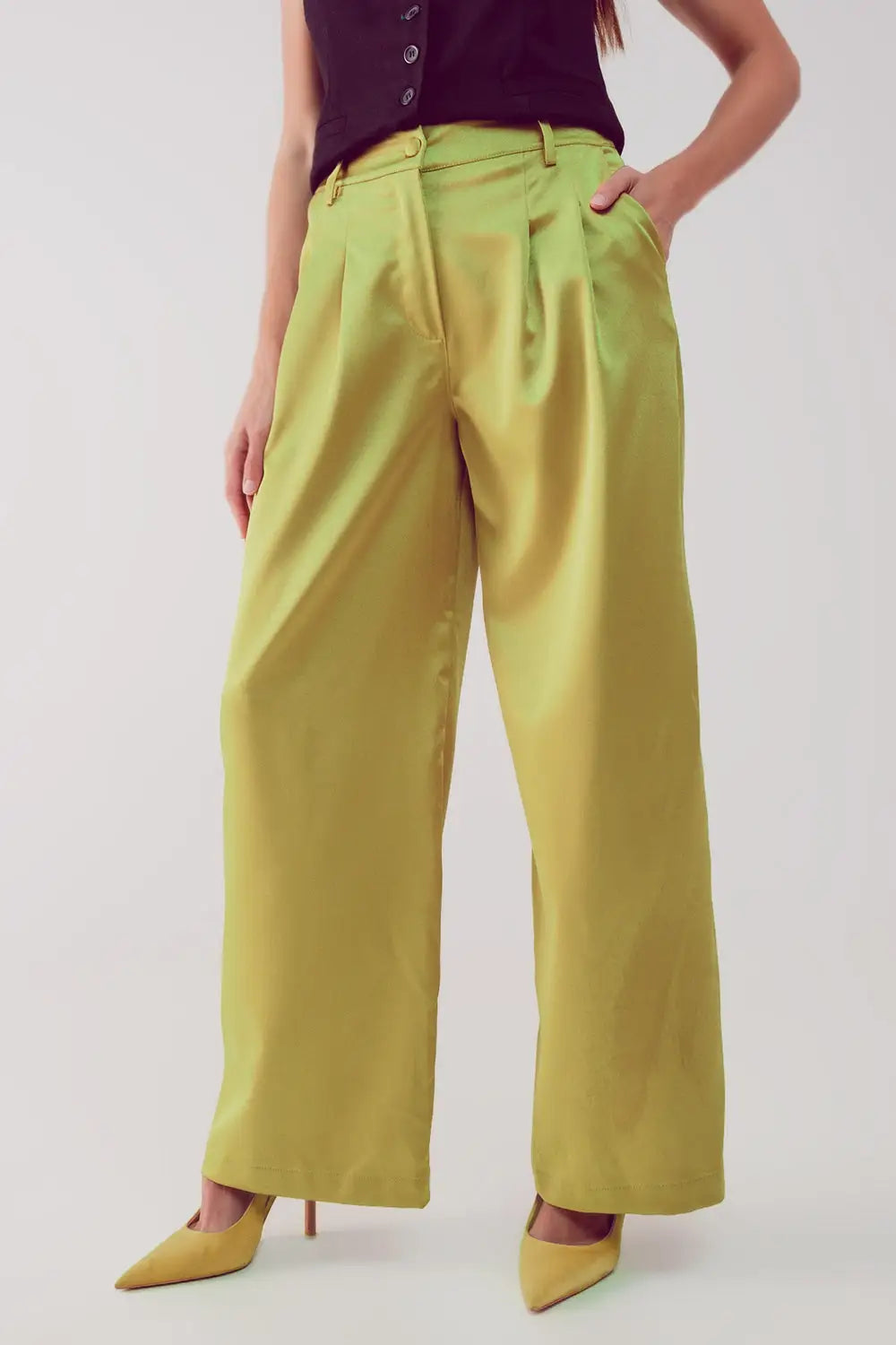 Palazzo pleated pants in acid lime - Pants