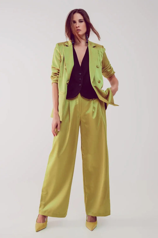 Palazzo pleated pants in acid lime - Pants