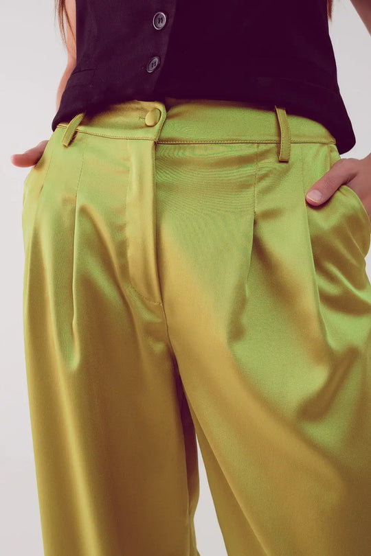Palazzo pleated pants in acid lime - Pants