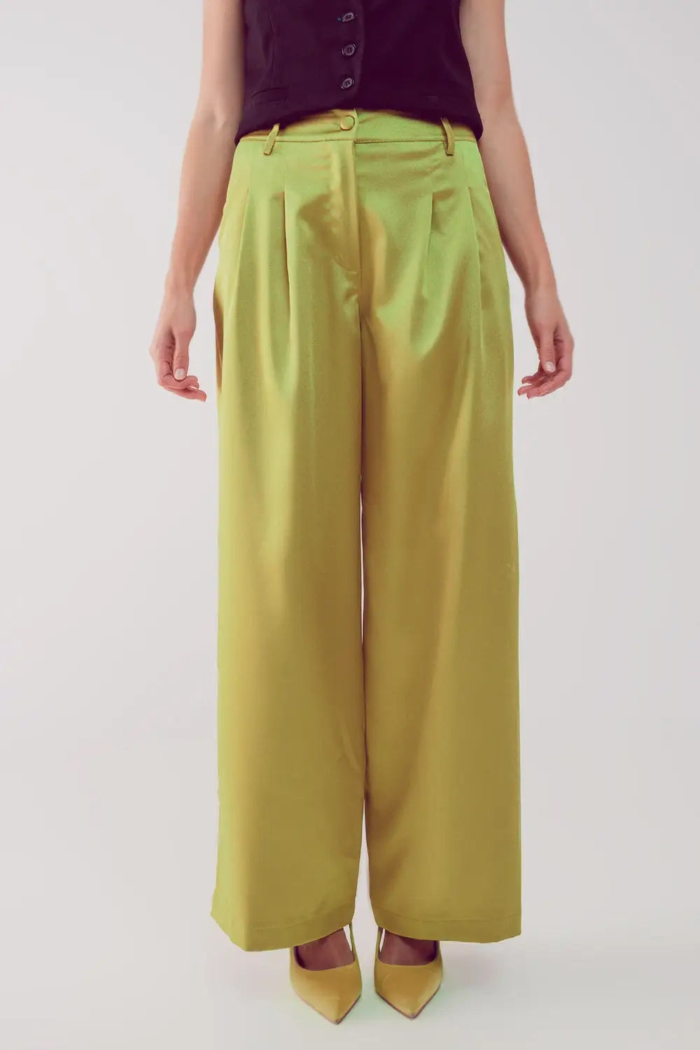 Palazzo pleated pants in acid lime - Pants