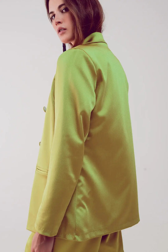 Satin tailored double breast blazer in lime - Jackets