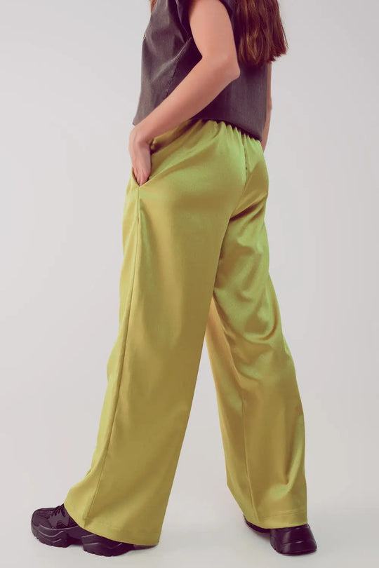 wide leg satin pants in acid lime - Pants