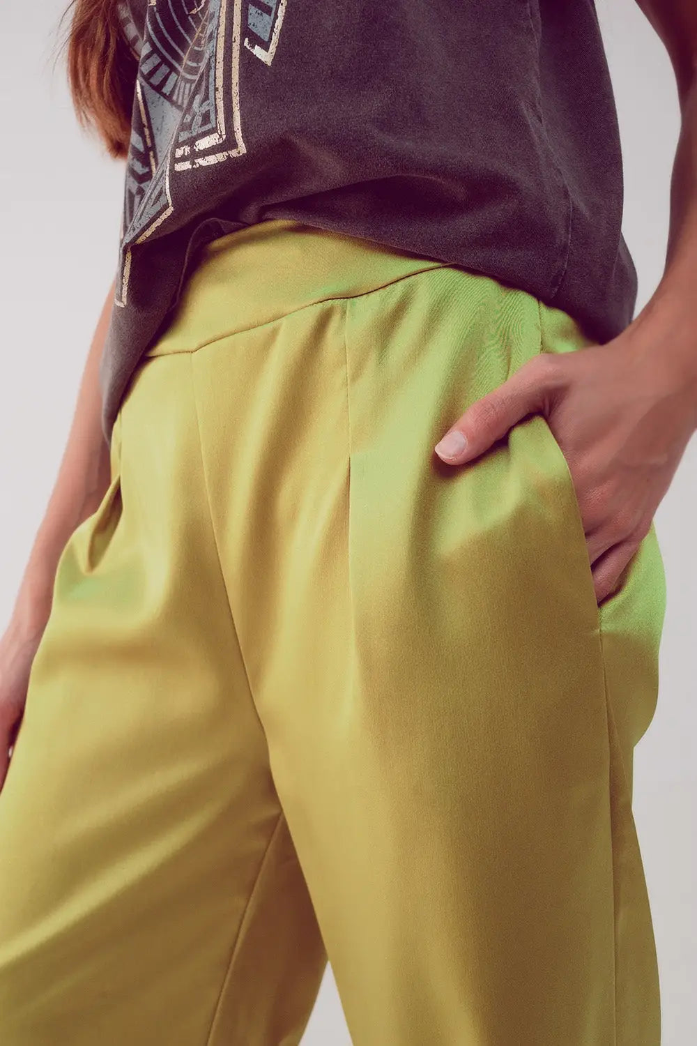 wide leg satin pants in acid lime - Pants