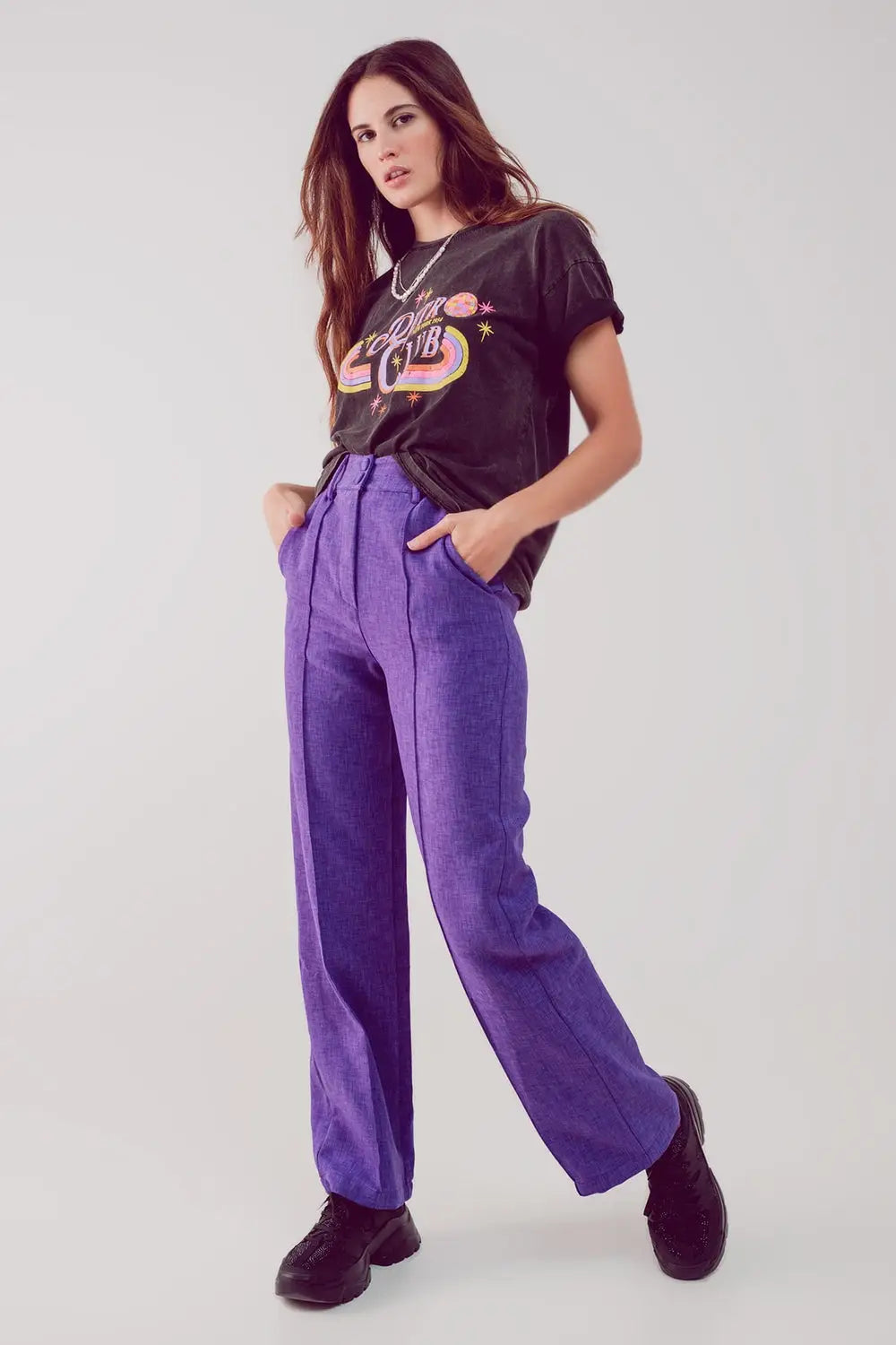 Straight leg tailored pants in purple - Pants