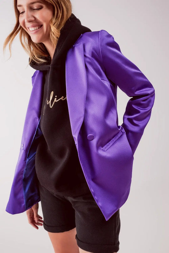 Satin tailored double breast blazer in purple - Jackets