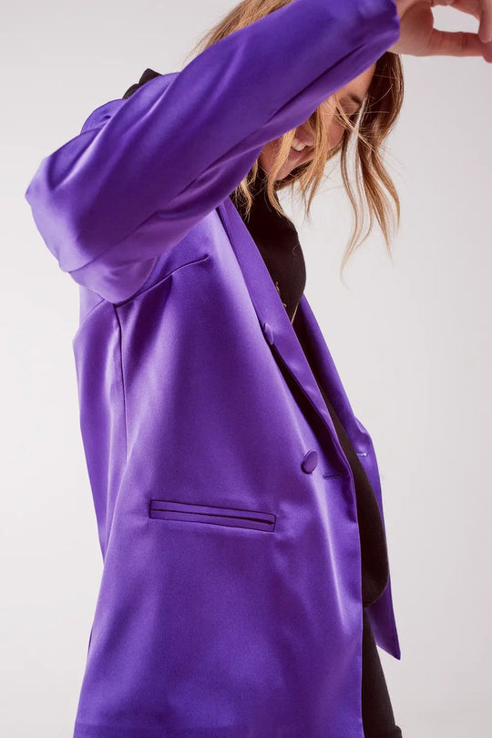 Satin tailored double breast blazer in purple - Jackets