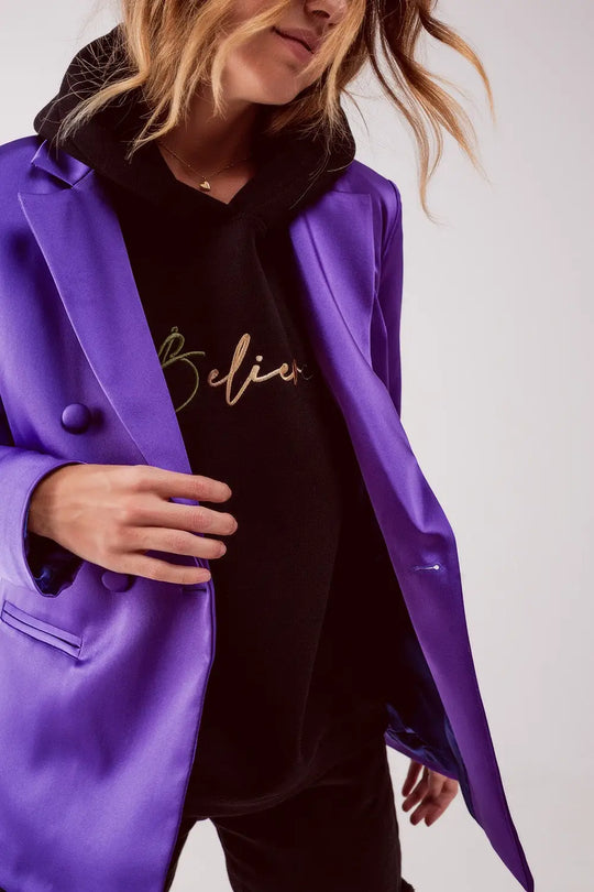 Satin tailored double breast blazer in purple - Jackets