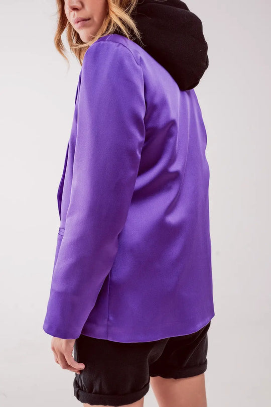 Satin tailored double breast blazer in purple - Jackets