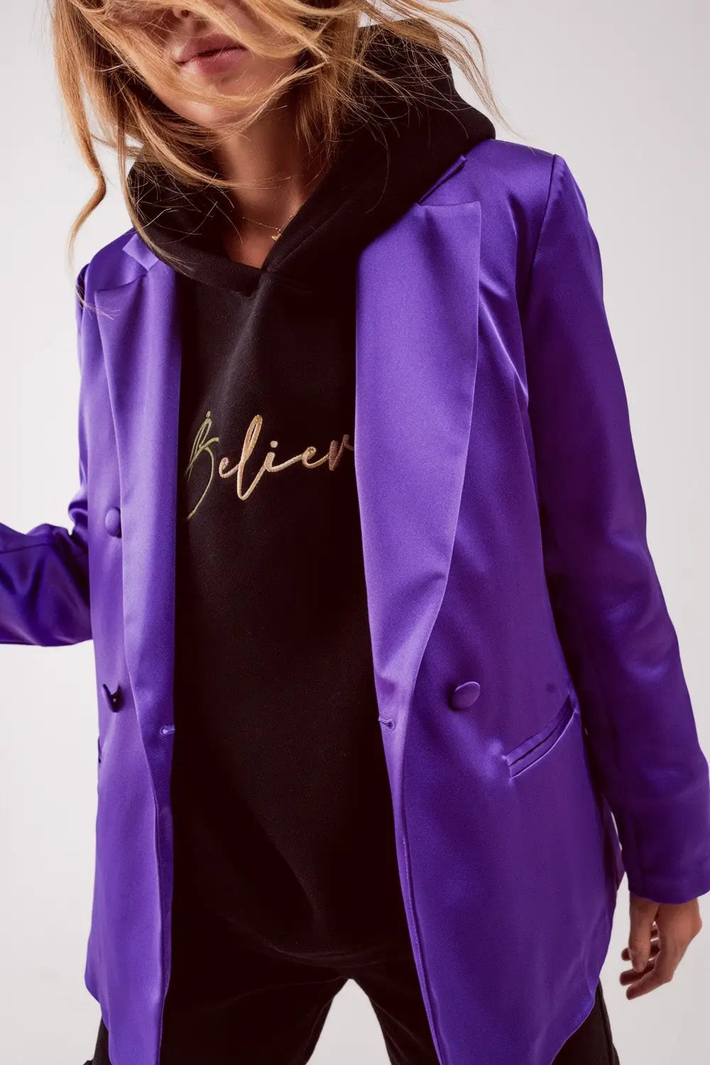 Satin tailored double breast blazer in purple - Jackets