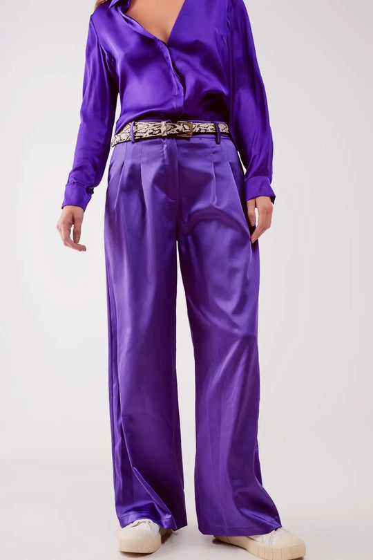 Palazzo pleated pants in purple - Pants