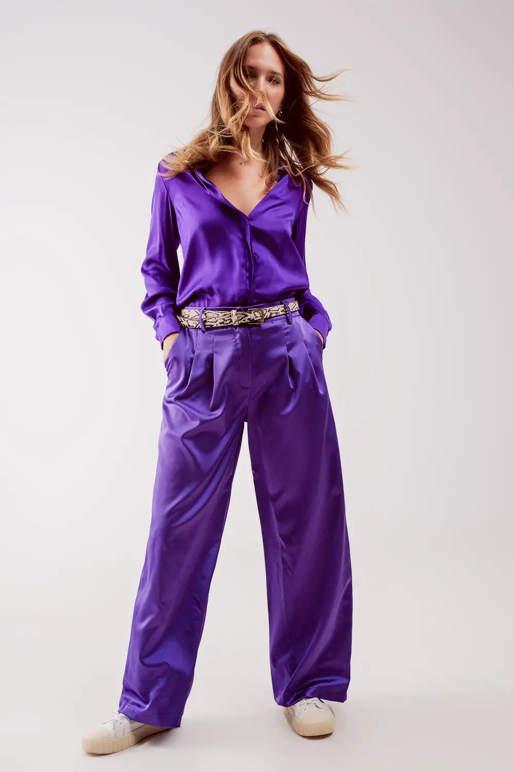 Palazzo pleated pants in purple - Pants