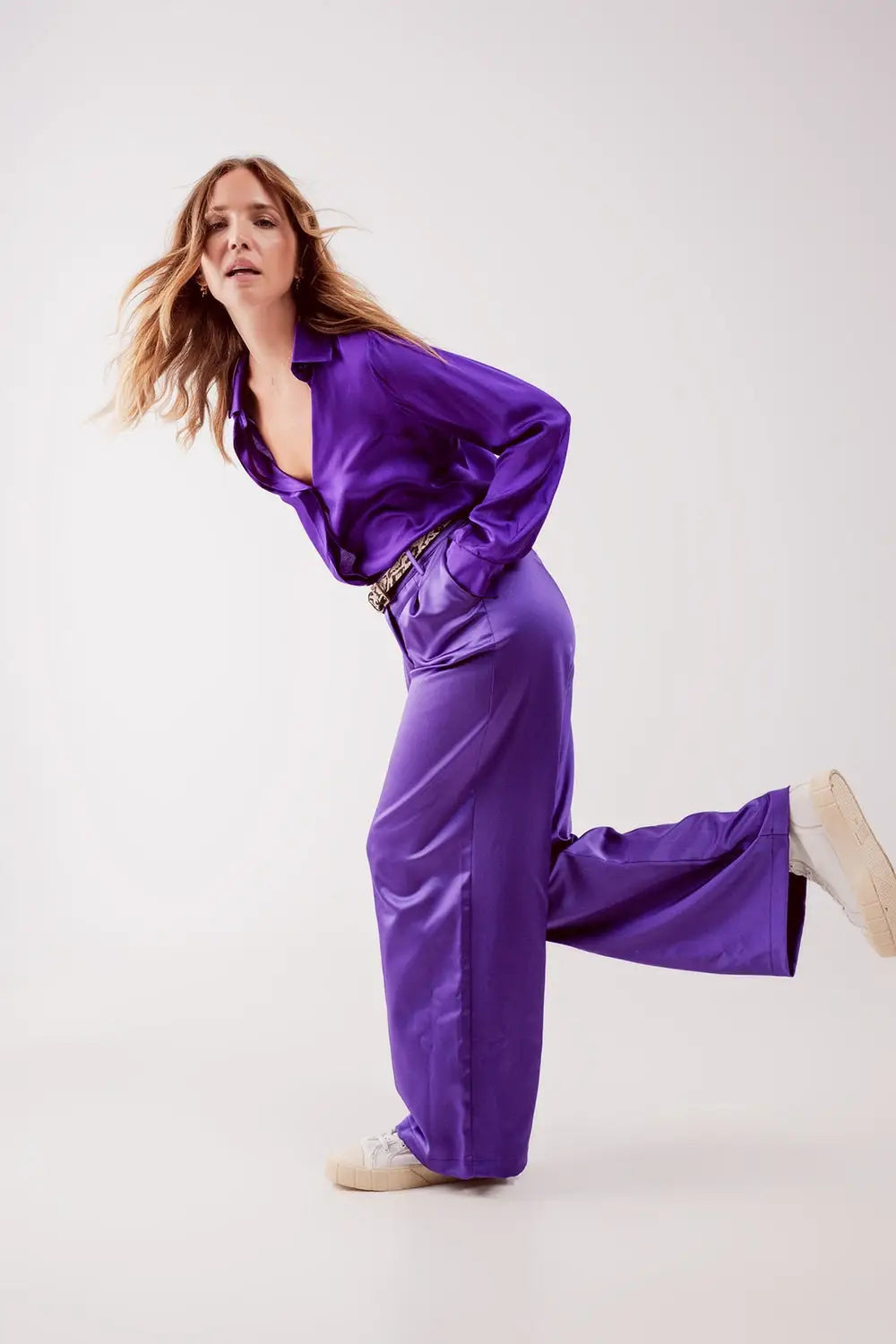 Palazzo pleated pants in purple - Pants
