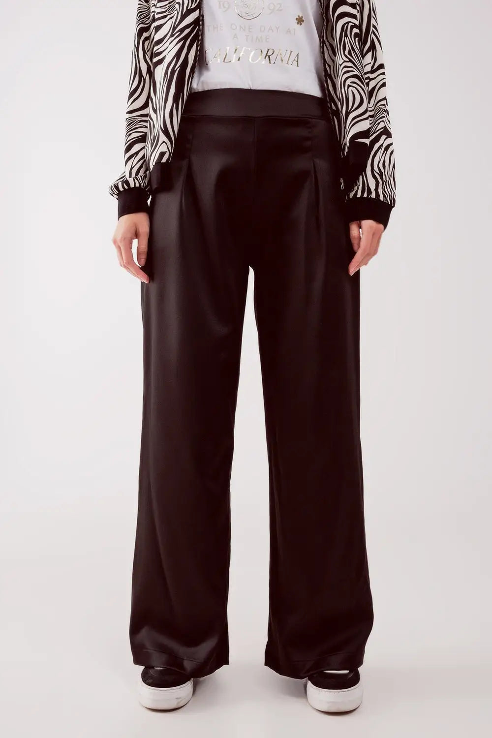 wide leg satin pants in black - Pants