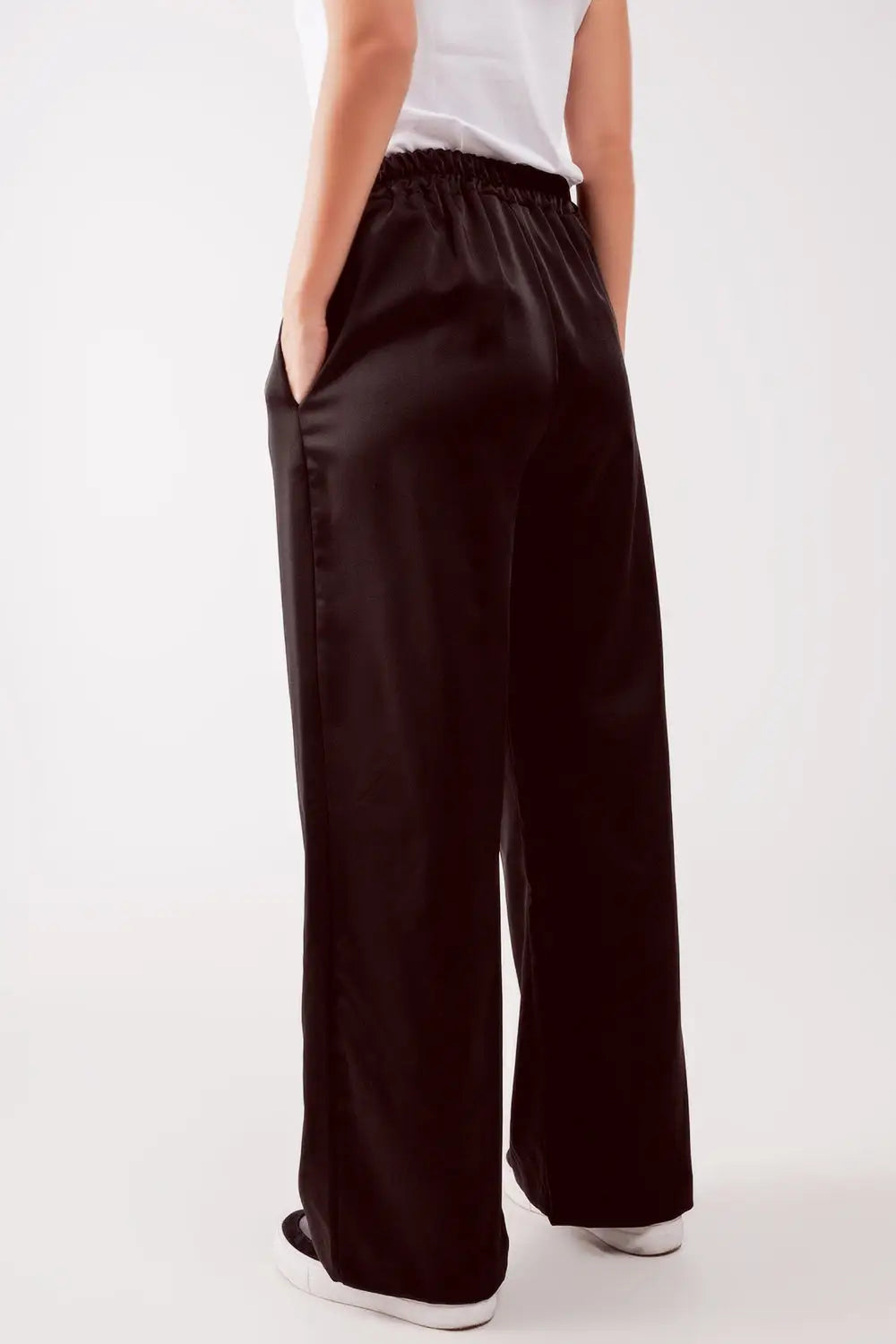wide leg satin pants in black - Pants