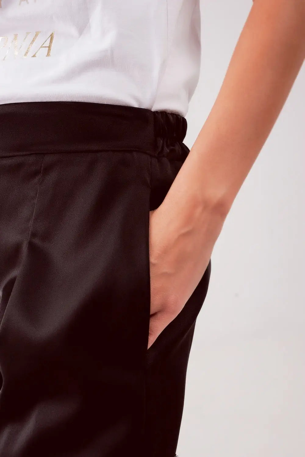 wide leg satin pants in black - Pants
