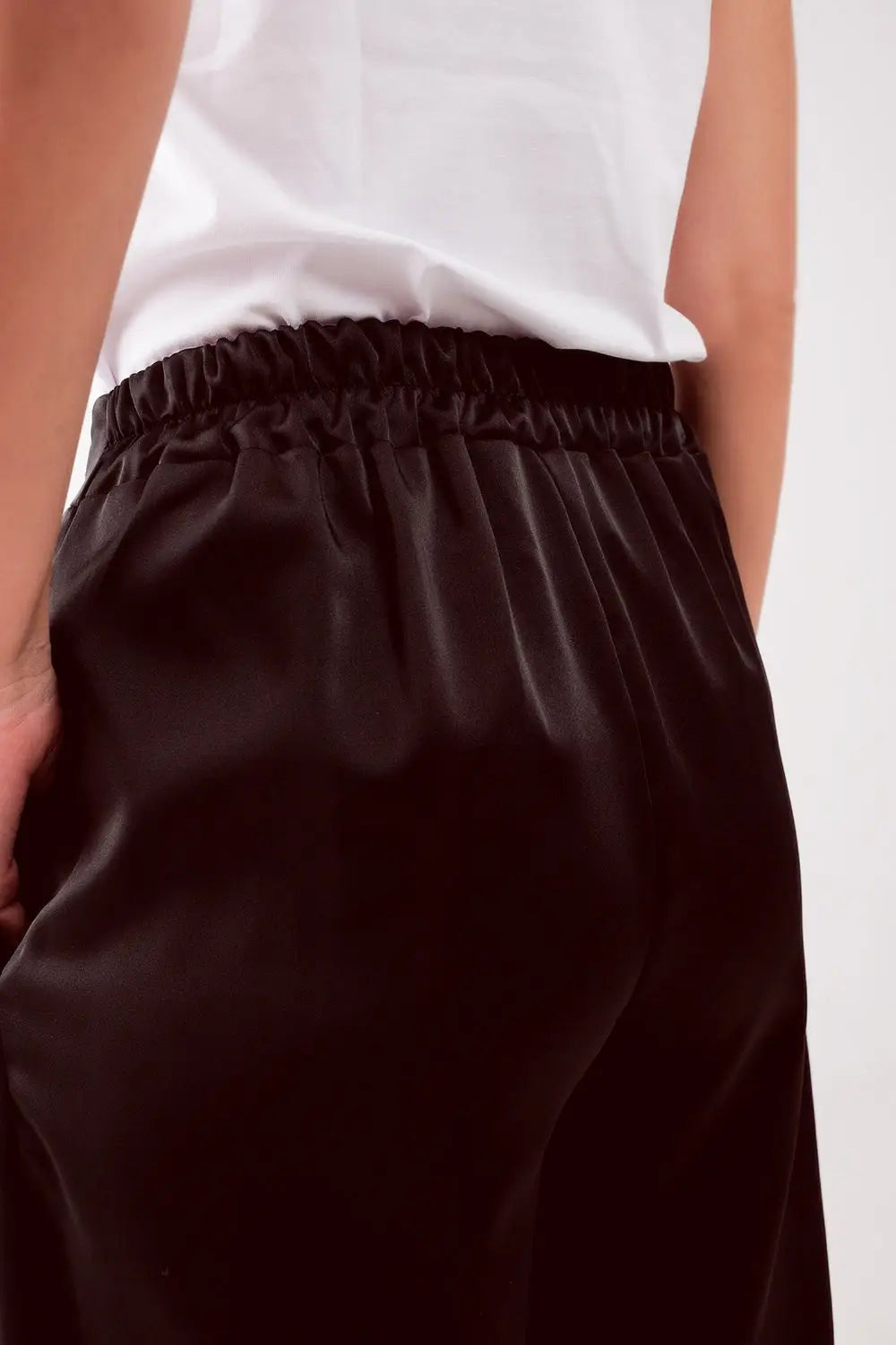 wide leg satin pants in black - Pants