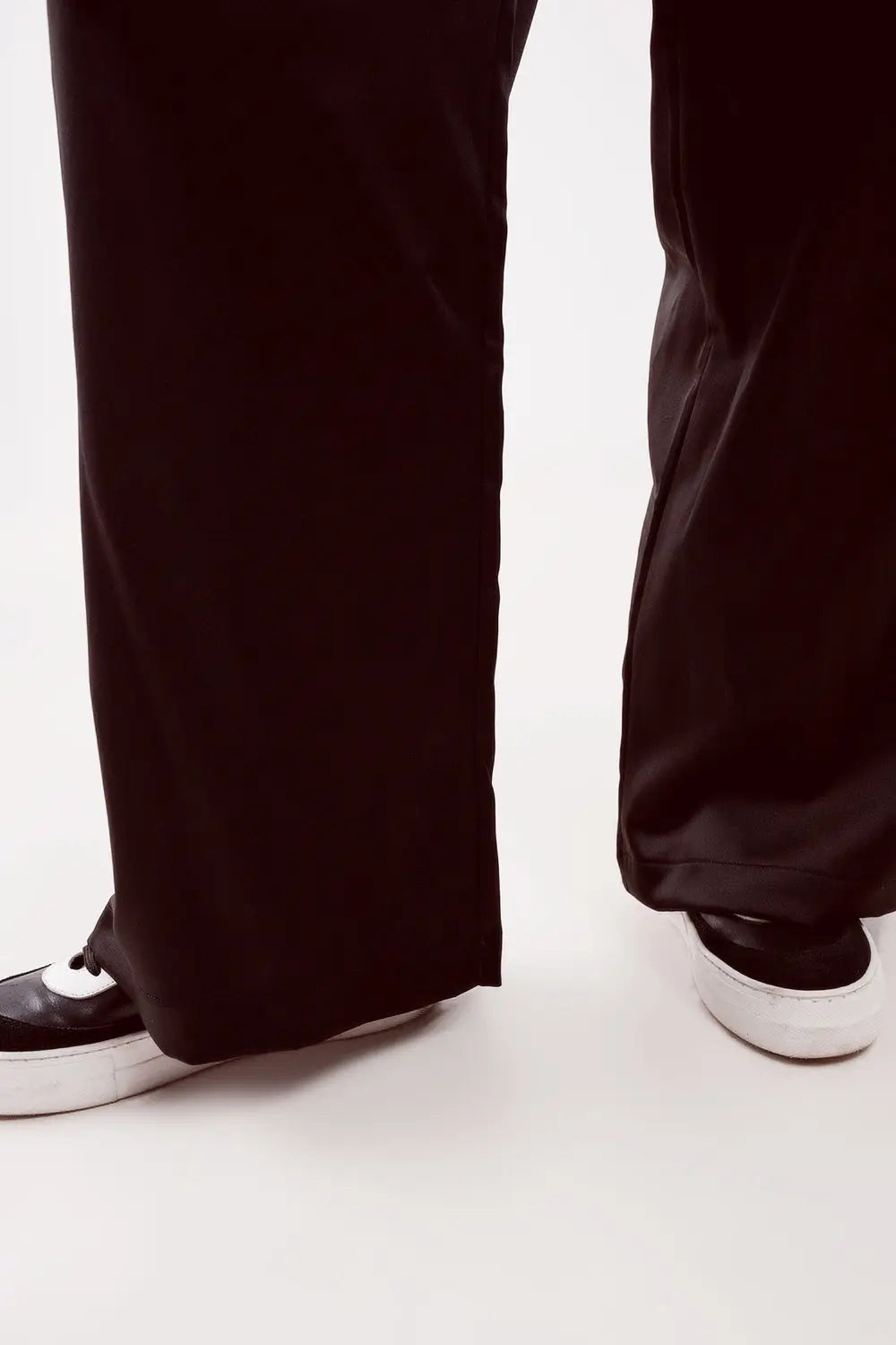 wide leg satin pants in black - Pants