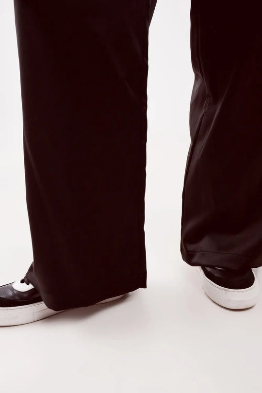 wide leg satin pants in black - Pants